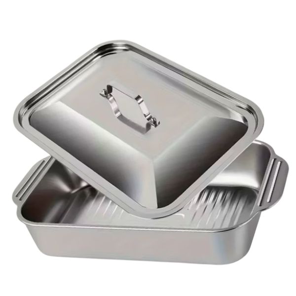 Large, Rectangular, Stainless Steel Roasting Oven Pan with Handles &amp; a Lid