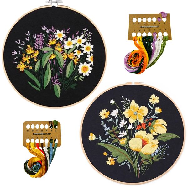 Black Daisies &amp; Yellow Flowers 2 Pack Value Embroidery Sewing DIY Craft Kit