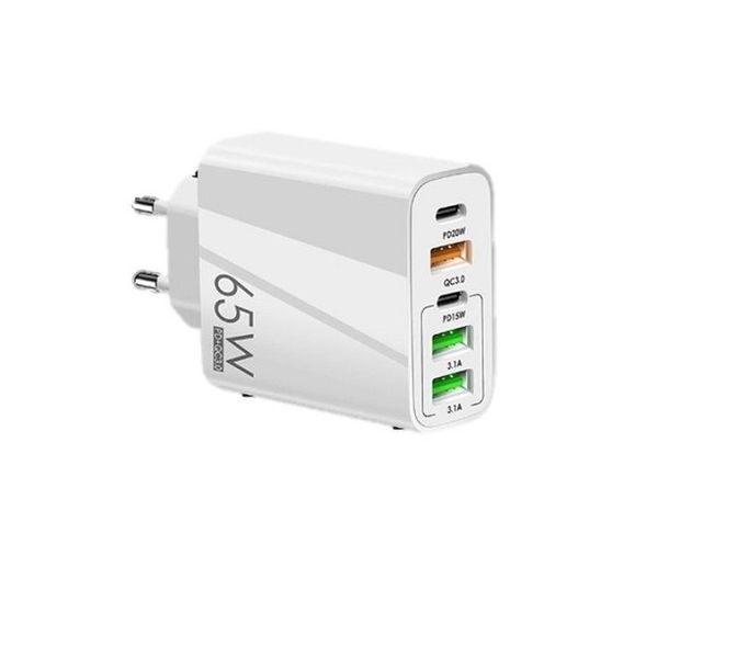 65 W USB Charger, with 5 USB Port - 3USB + 2 PD Fast Wall Charger