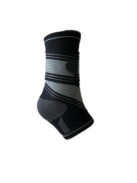 Ankle Compression Support With Hook and Loop Strap - Black &amp; Grey