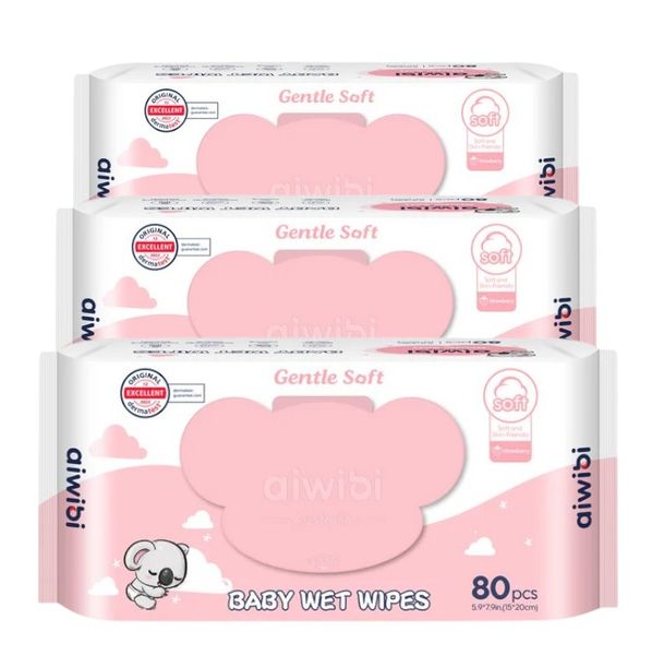 Aiwibi Gentle Soft Care Sensitive Baby Wet Wipes Strawberry 80 Pcs (3 pack)