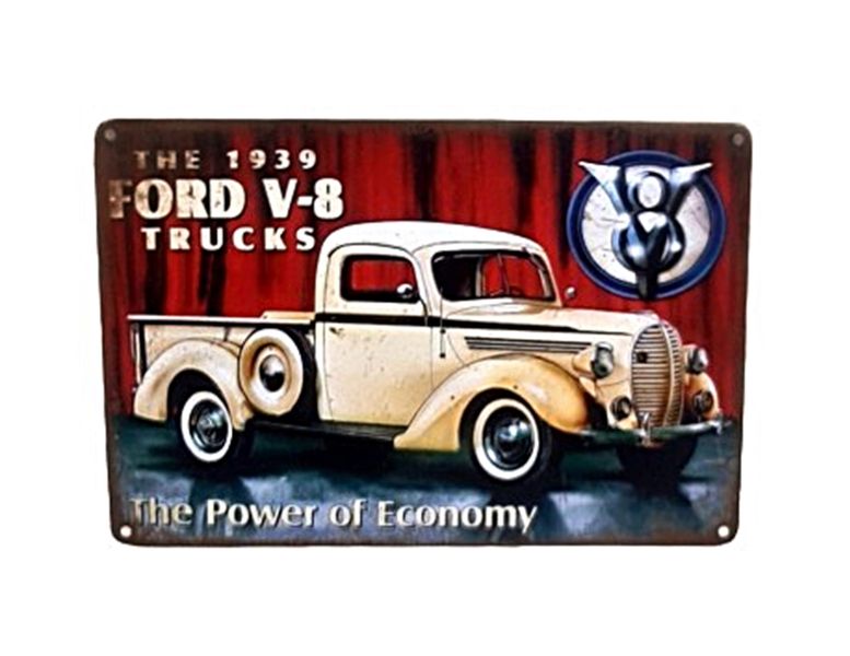 Ford 1938 V8 Trucks Vintage Style Metal Bar Sign for Cafe Bar Wall Decor