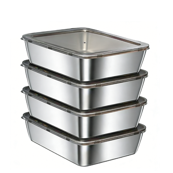 4Pieces Food Grade Stainless Steel Fresh-Keeping Box,Picnic Box,Storage Box