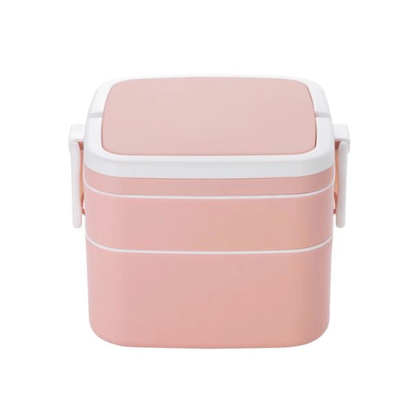 EasyBuckle Double-Layer Portable Square Bento Lunch Box With Lid &amp; Spoon