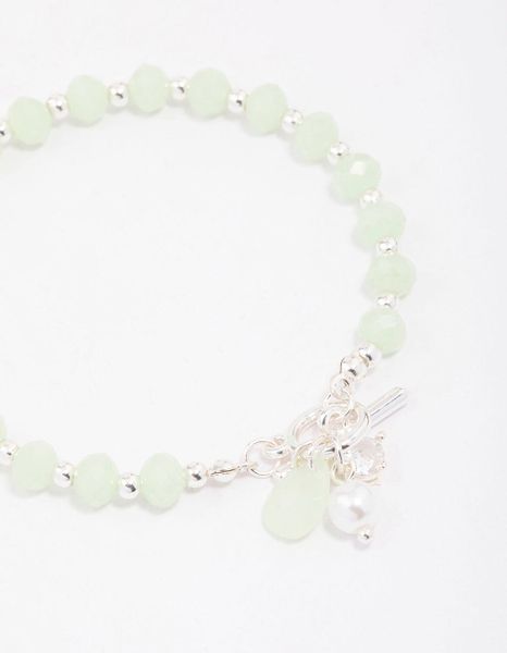 Silver Green Beaded &amp; Pearl Bracelet
