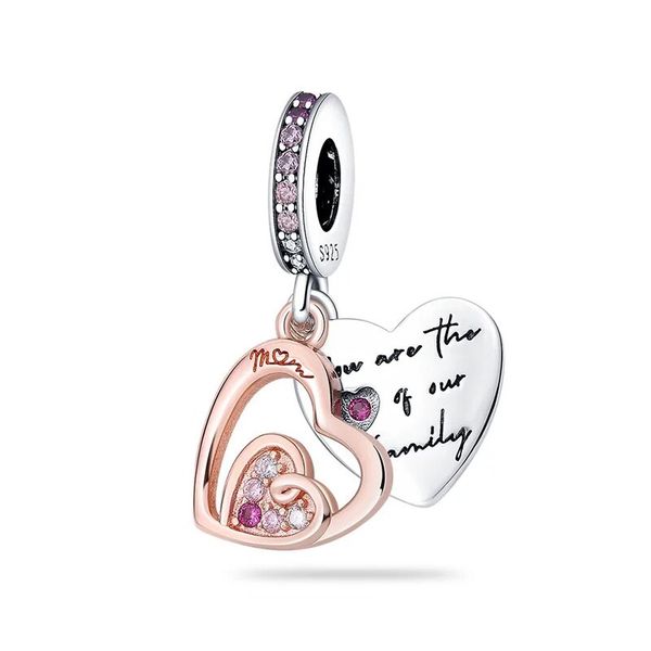 Double Heart Family Mom Charm For Charm Bracelet