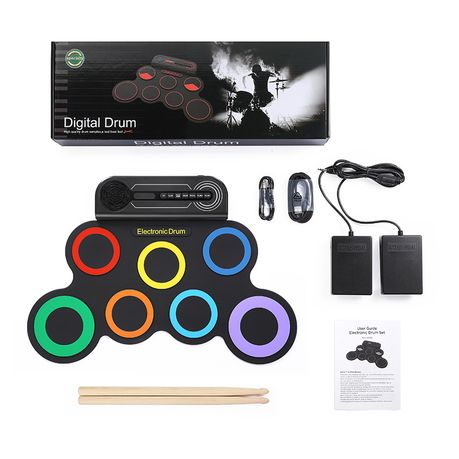 Electric Drum Set Built-in Speaker, Kids Electronic Drum Practice Pad Kit Image