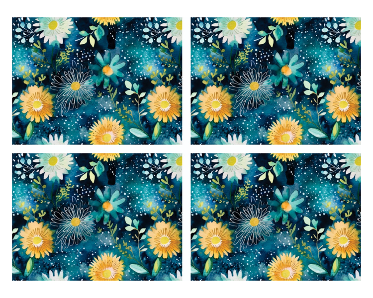 4 Placemats - Blue Splash and Yellow and White Flowers