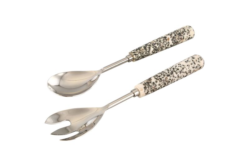 Stainless Steel Salad Server Set with Marble Handle