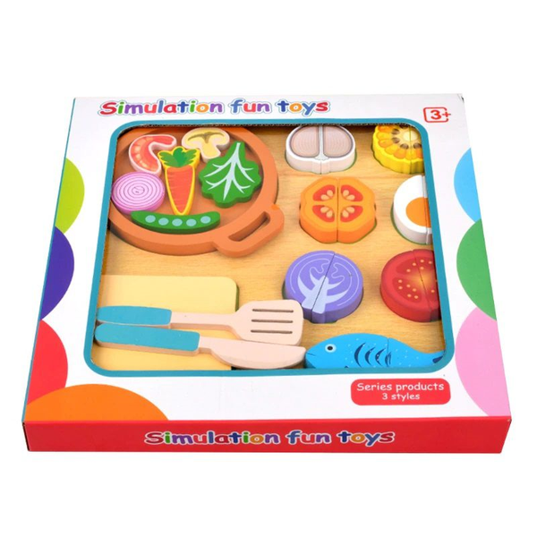 Kids Wooden Magnetic Vegetable Fish Cutting Simulation Toy Set
