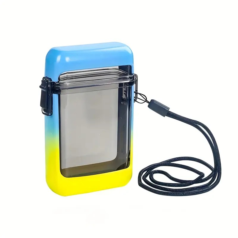 Gradient Waterproof Hard Shell Cigarette Box with Lanyard - Blue & Yellow