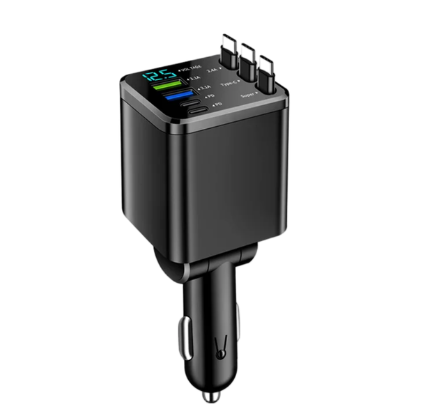 7-in-1 Retractable Car Charger Fast Charging USB Type-C Power Adapter