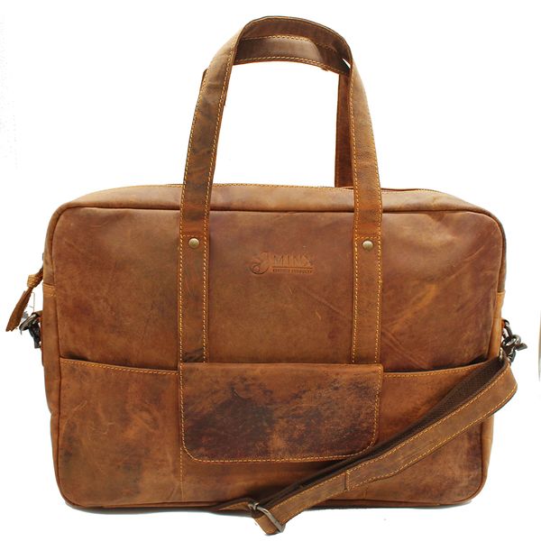 Minx Genuine Leather Phi Phi Laptop Bag Brown