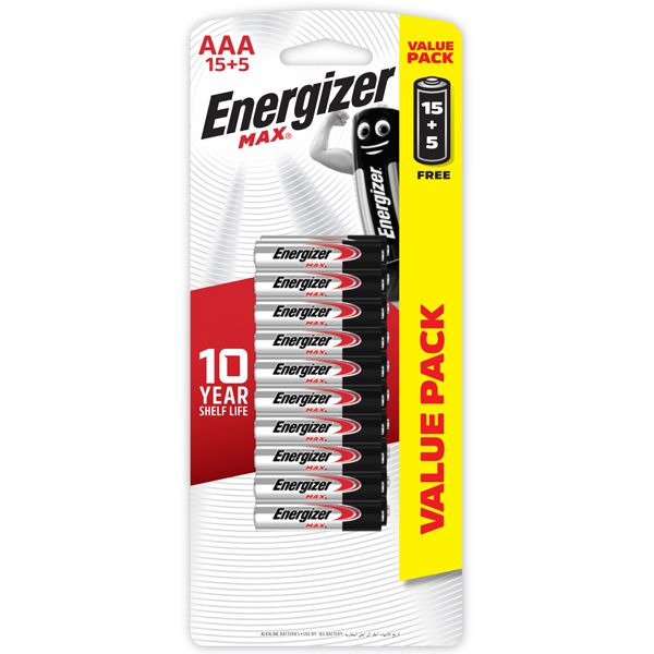 Energizer MAX Alkaline AAA Battery Card 15+5 Free