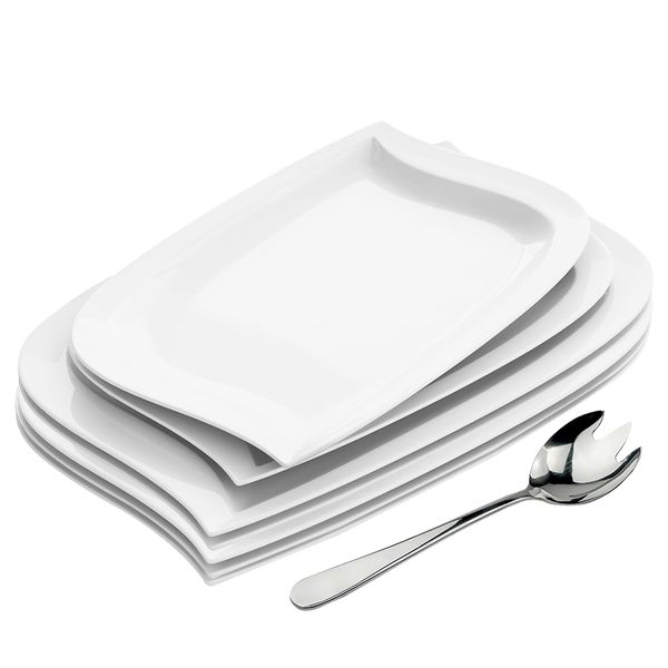 26cm Modern Leaf Wedding Elegant White Porcelain Dinner Plate &amp; Meat Fork - 7 Piece