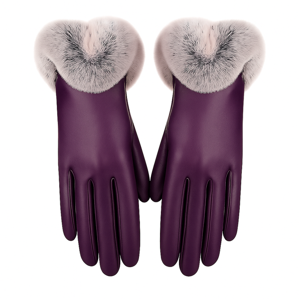 Leather mitten Winter Gloves for women in purple