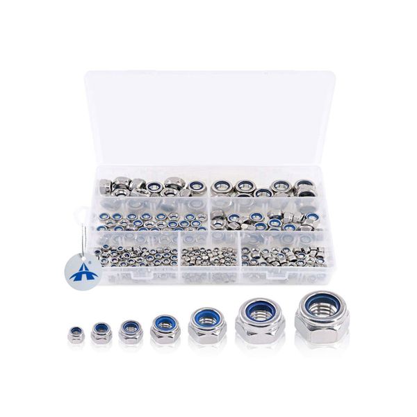Alanes 250 Pieces Stainless Steel M3/4/5/6/8/10/12 Hex Nuts Set Kit