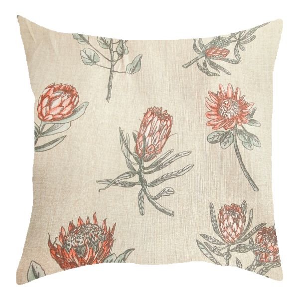 Beige pillow/scatter cushion Protea Fynbos peach, pink, orange (cover only)