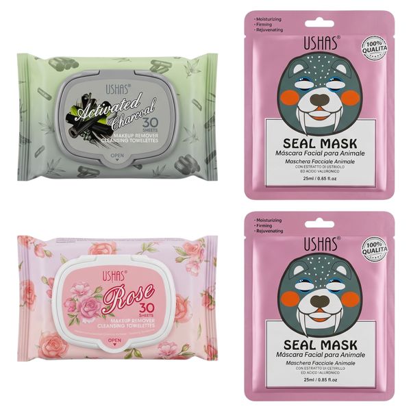 62 Pieces Ushas Rose Activated Charcoal Micella Remover Wipes &amp; Seal Masks