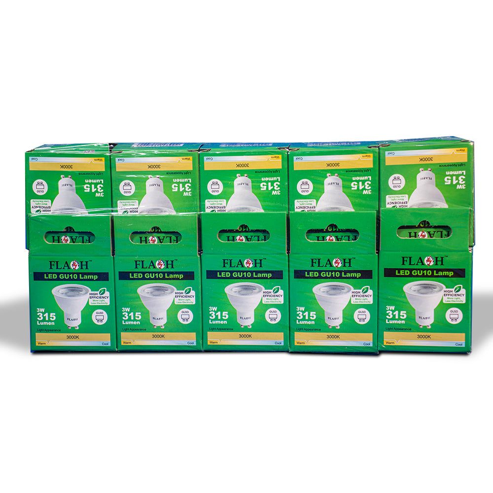 FLASH High-Efficiency 3W LED GU10 Lamp 38D (10 Pack)