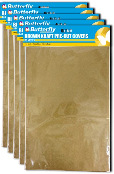 Book Cover - A4 Pre-Cut 40Gsm Kraft Paper Brown 10 Sheets X5
