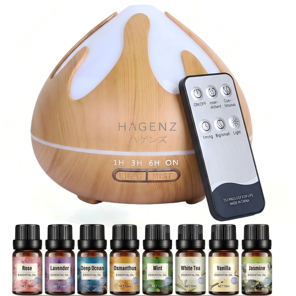 HAGENZ 500ML Fragrance Aroma Diffuser Humidifier with Remote and 8 Oils