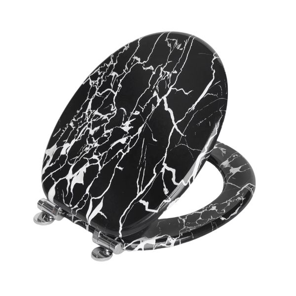 MDF Wooden Toilet Seat -Gloss Black - Zinc Alloy Hinges, Easy Install