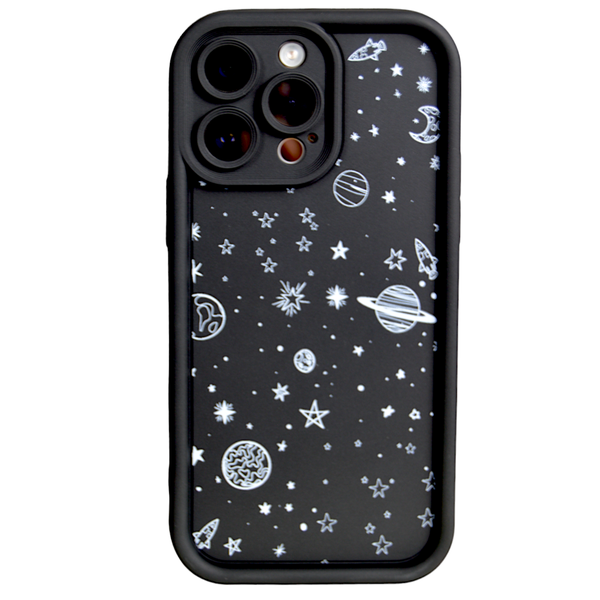 Black - Phone Case with Bubble Edge &amp; Galaxy Print - Iphone 14 Pro Max