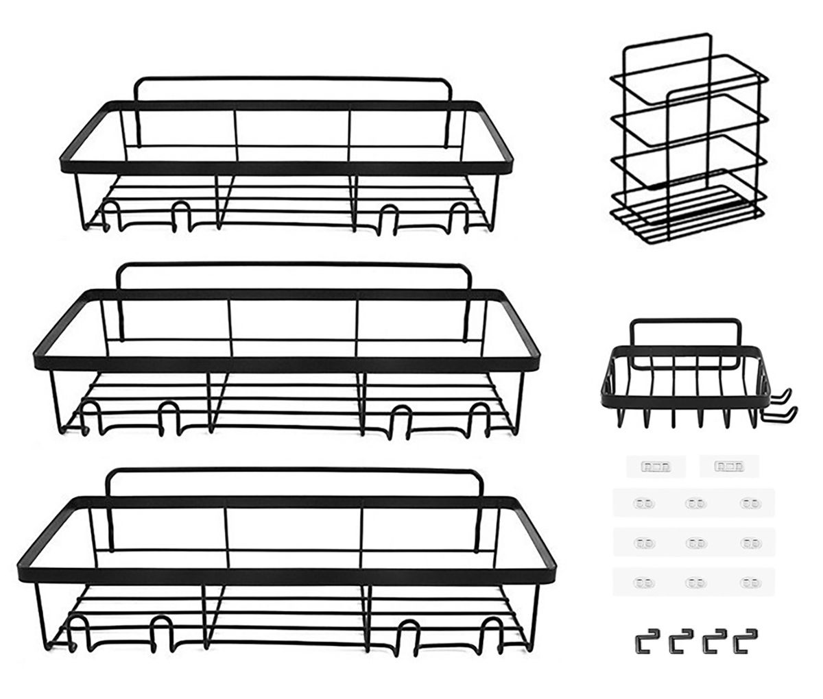 Shower Caddy Set, Adhesives Mounted with Hooks, Bathroom Organizers - 5 Pack