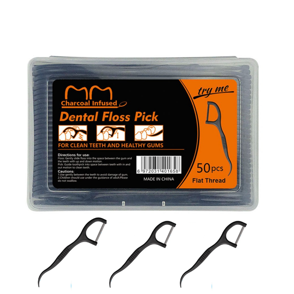 DrSmiles Dental Floss Picks - Activated Charcoal - Pack of 50