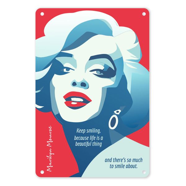 A4 Metal/Tin Poster - Keep Smiling, Life Is Beautiful - Marilyn Monroe