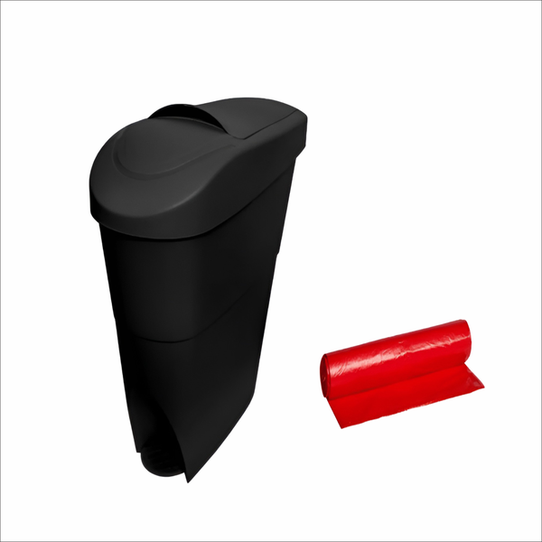 Black 18L Foot Pedal Sanitary She Bin + 125 Red Liners - Hands-Free Hygiene