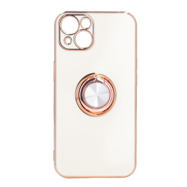 Ultra Thin Flexible TPU White Compatible With iPhone 13 Case with Rose Gold Glitter Plated Ring Stand