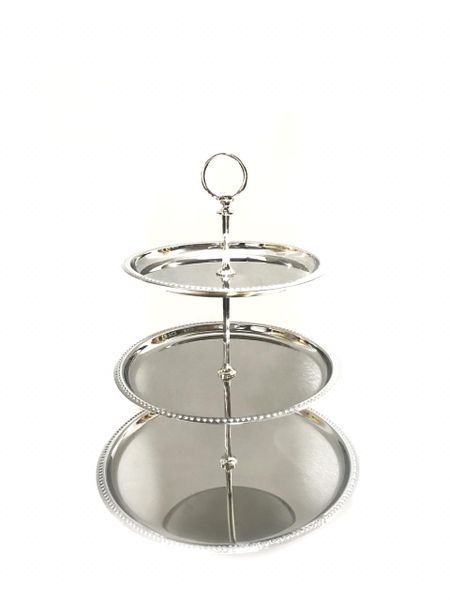 Silver 3-Tier Cake / Cup Cake Stand with Beaded Edging