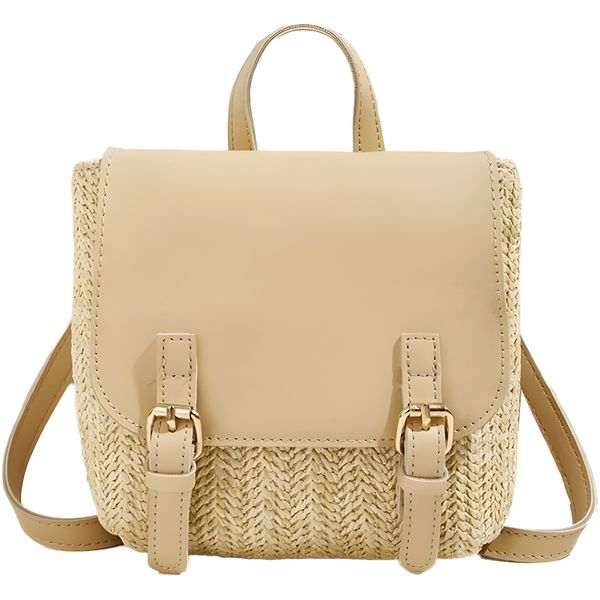 YB Sparkle - Women Woven Straw &amp; Leather Casual Backpack/Handbag