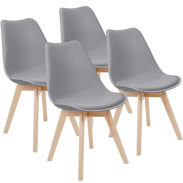 Padded Seat Wooden Leg Dining Chairs Pack of Four Grey Colour