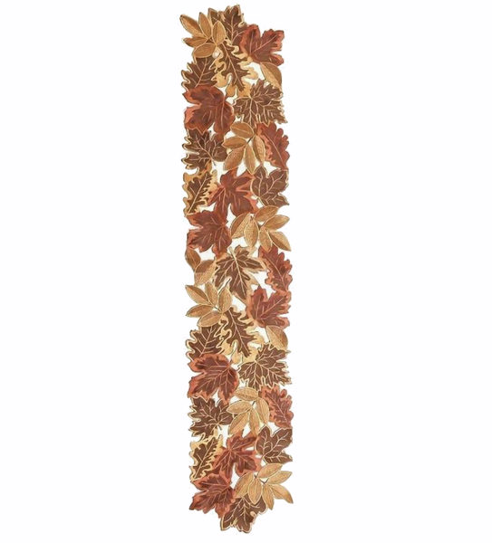 Decor Autumn Leaves Embroidered Cutwork Table Runner - Brown 85cm