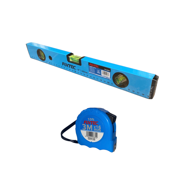 Fixtec 3m Steel Measuring Tape 16mm And 16" 40cm Spirit Level
