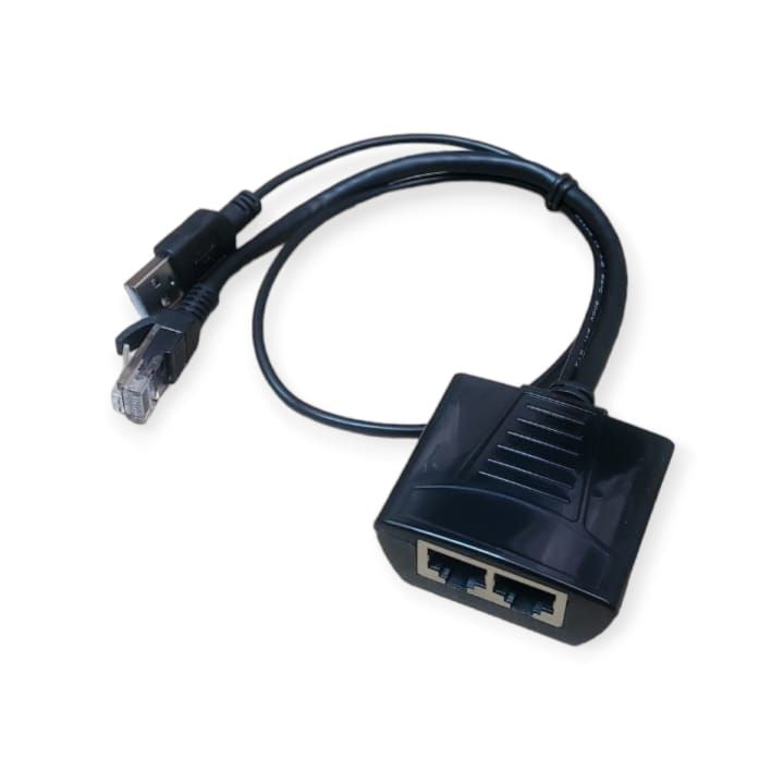 Premium black 3-in-1 USB and RJ45 Network Splitter