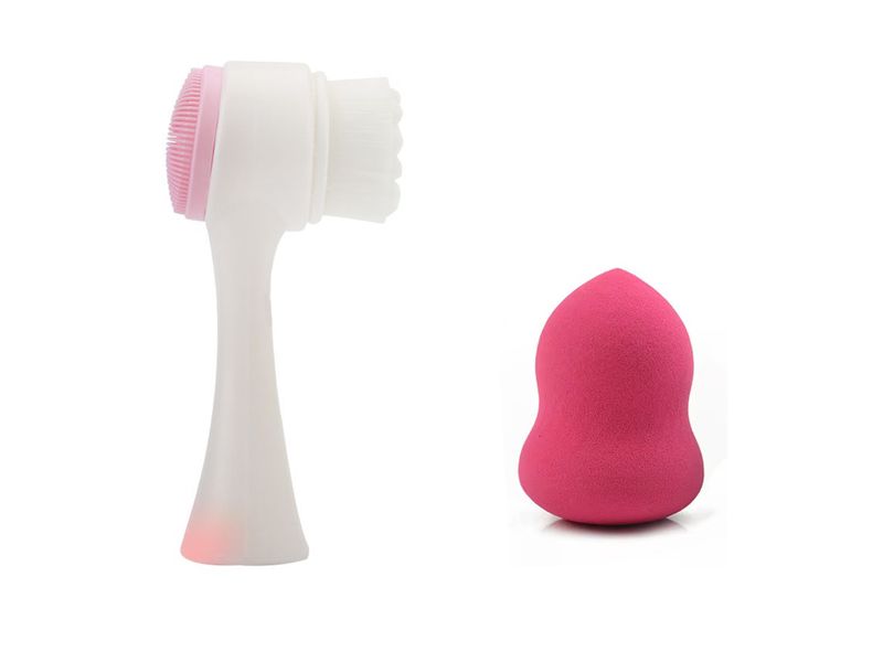 2-in-1 Facial Cleansing Brush &amp; Makeup Blender Sponge Set