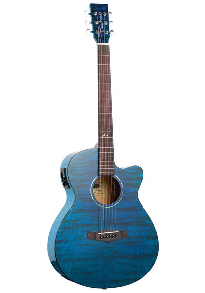 Tanglewood Azure Super Folk Quilt Ash Blue Top Acoustic Guitar with Bag