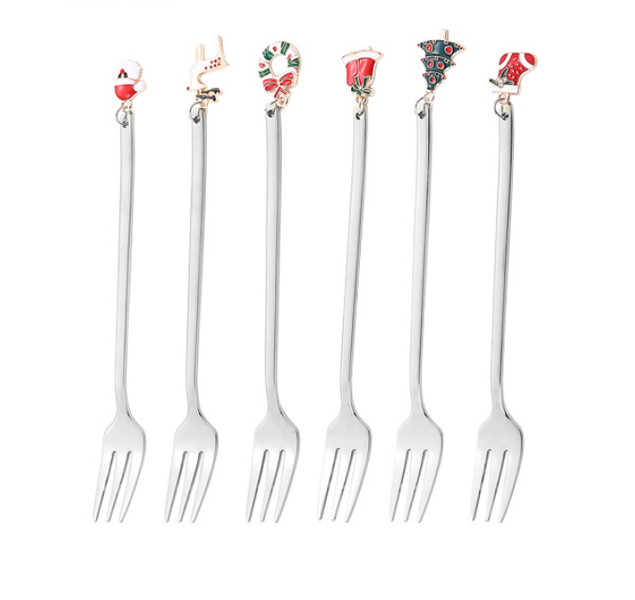 Titanium-Plated Silver Christmas Series Stainless Steel Fork Gift Set