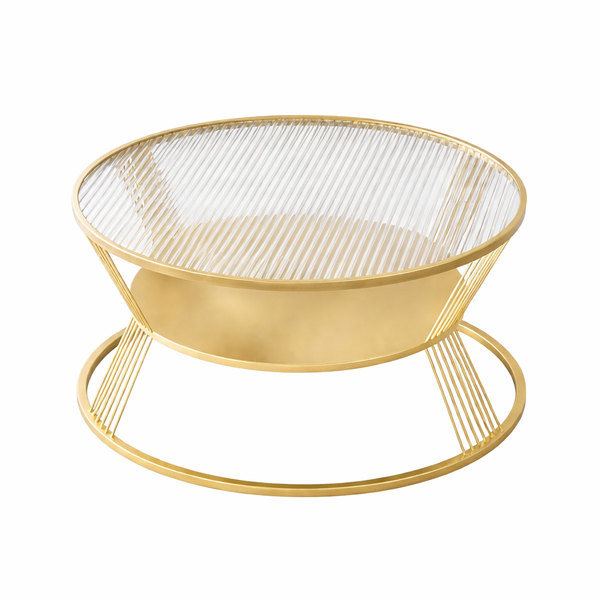 Round Gold Glass Coffee Table - Ribbed Top
