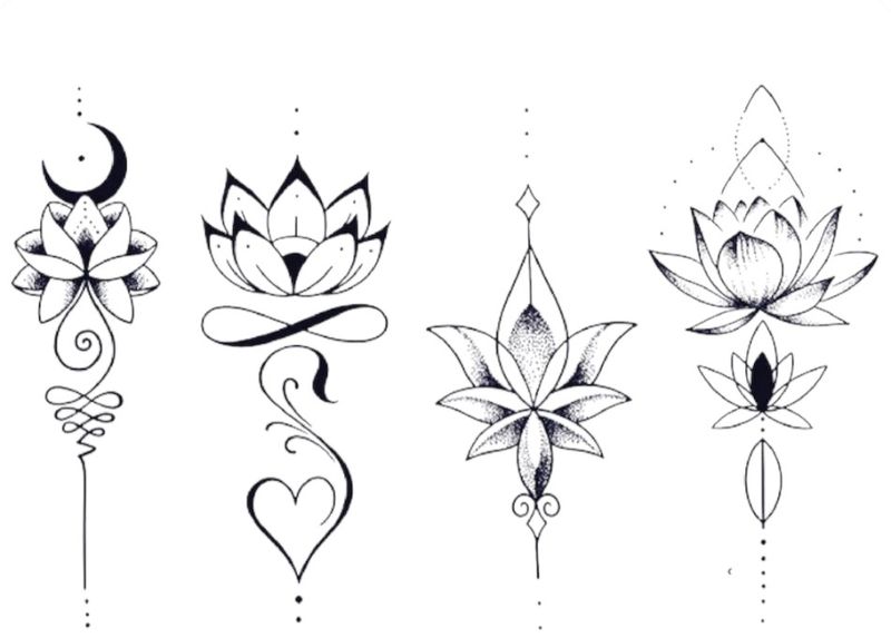 2 Piece Lotus Styled Semi-Permanent Tattoo - Black