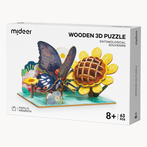 Mideer - Wooden 3D Puzzle for Kids with Flash Cards - Butterfly 48 Pieces