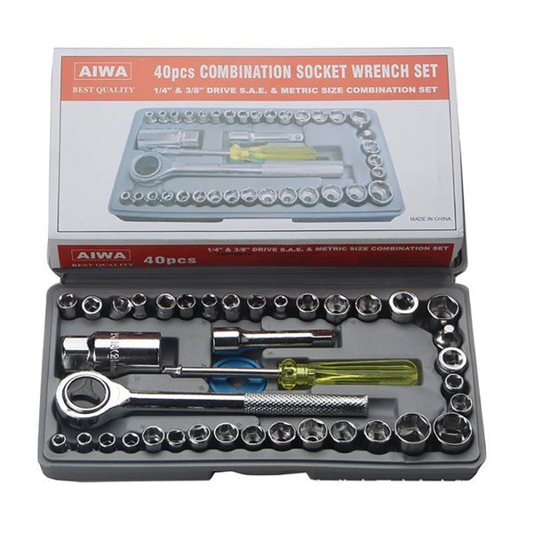1/4 &amp; 3/8 Drive Socket Wrench Set, 40 Pcs Carbon Steel Ratchet Kit
