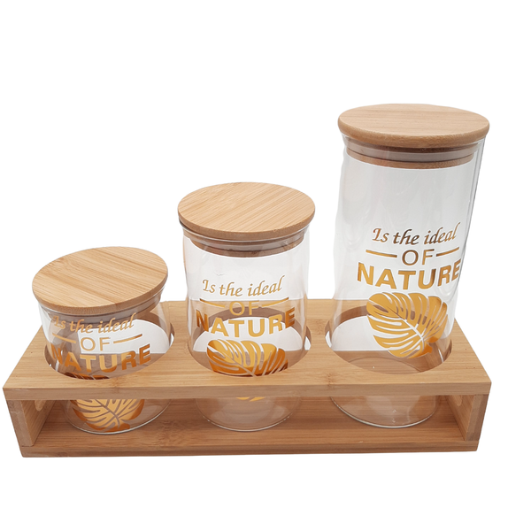 Glass Jar Set on Wooden Stand - Nature Detail