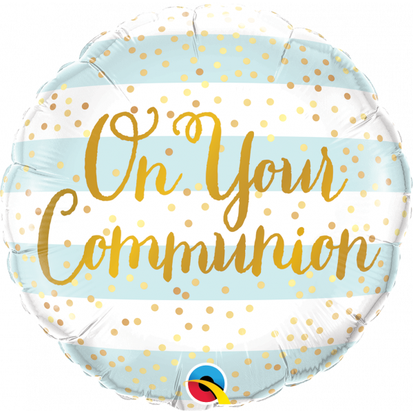 18 Inch Foil Round On your Communion Blue Stripe