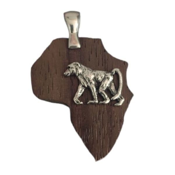 Baboon-925 Sterling Silver-Africa-Imbuia Wood-Pendant.