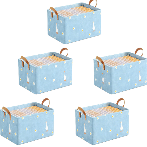 Foldable storage boxes with lids-5-piece set-5 x 26L-Blue, with steel frame